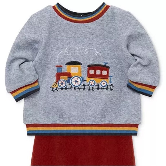 Little Me Baby Boy Velour Train Sweatshirt - Picture 1 of 7